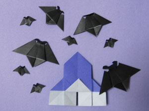 教会とコウモリの折り紙